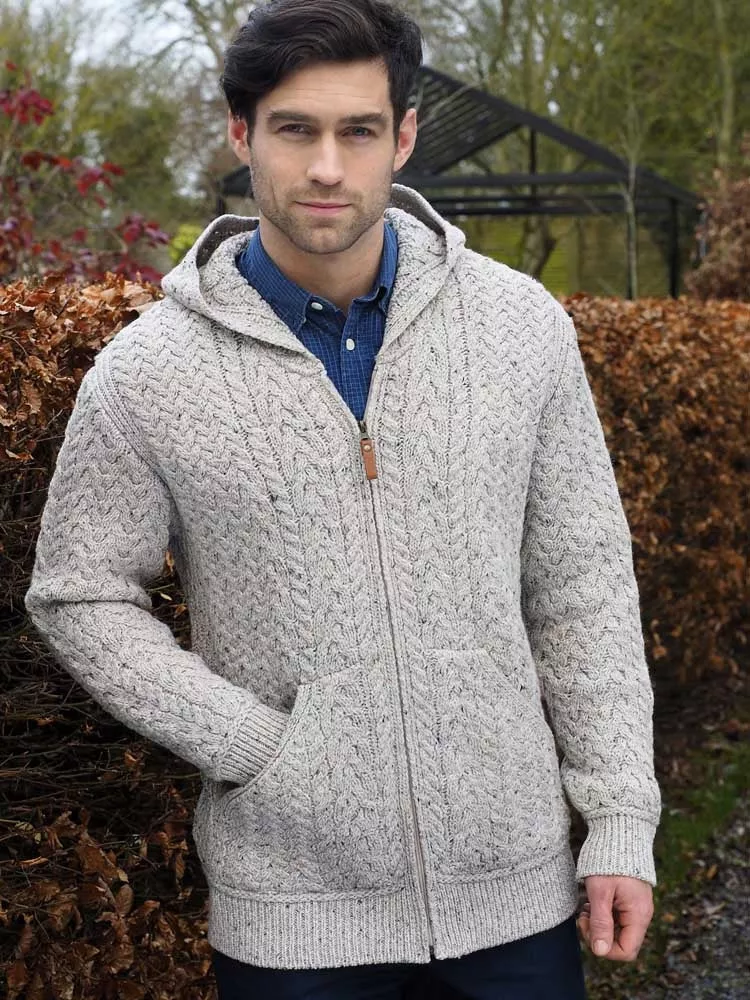 Mens Cable Knit Hooded Cardigan