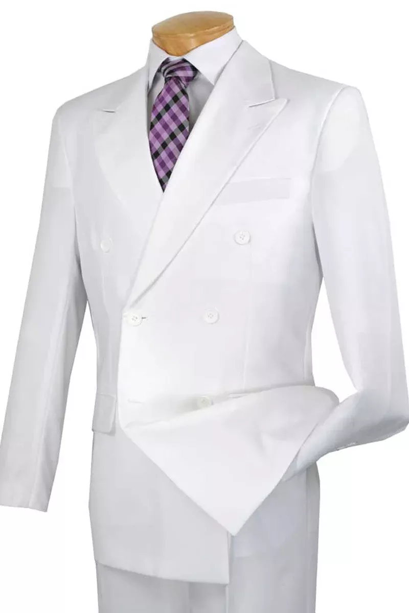 Mens Classic Double Breasted Poplin Suit in White