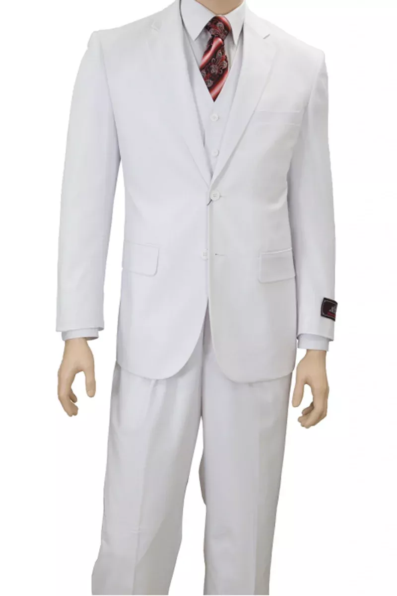 Mens Classic Fit Vested Two Button Suit in White