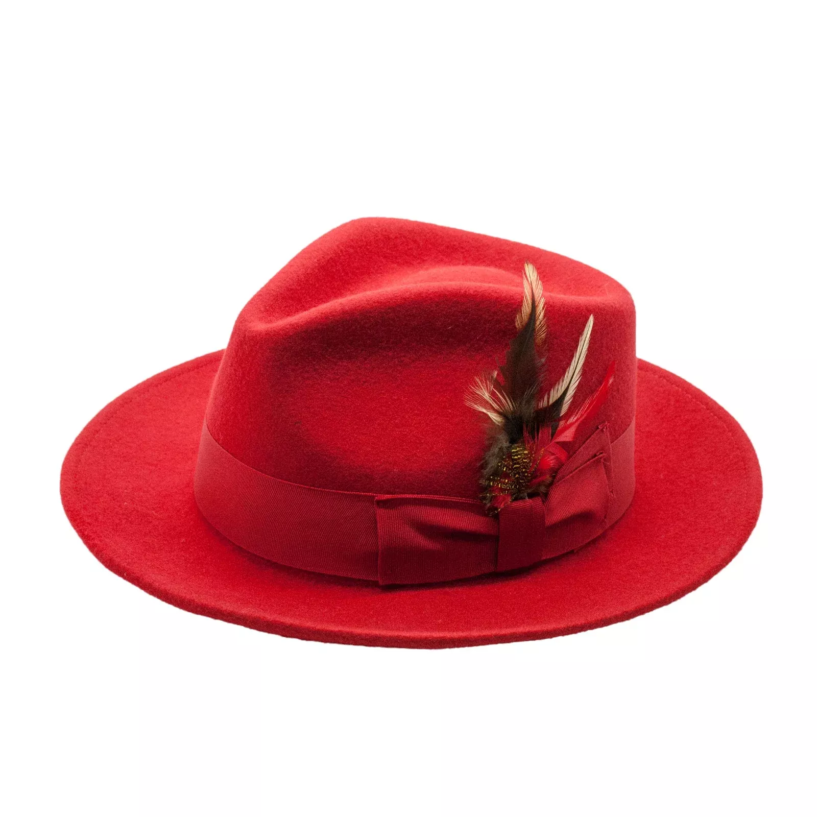 Mens Classic Wool Fedora Dress Hat in Red