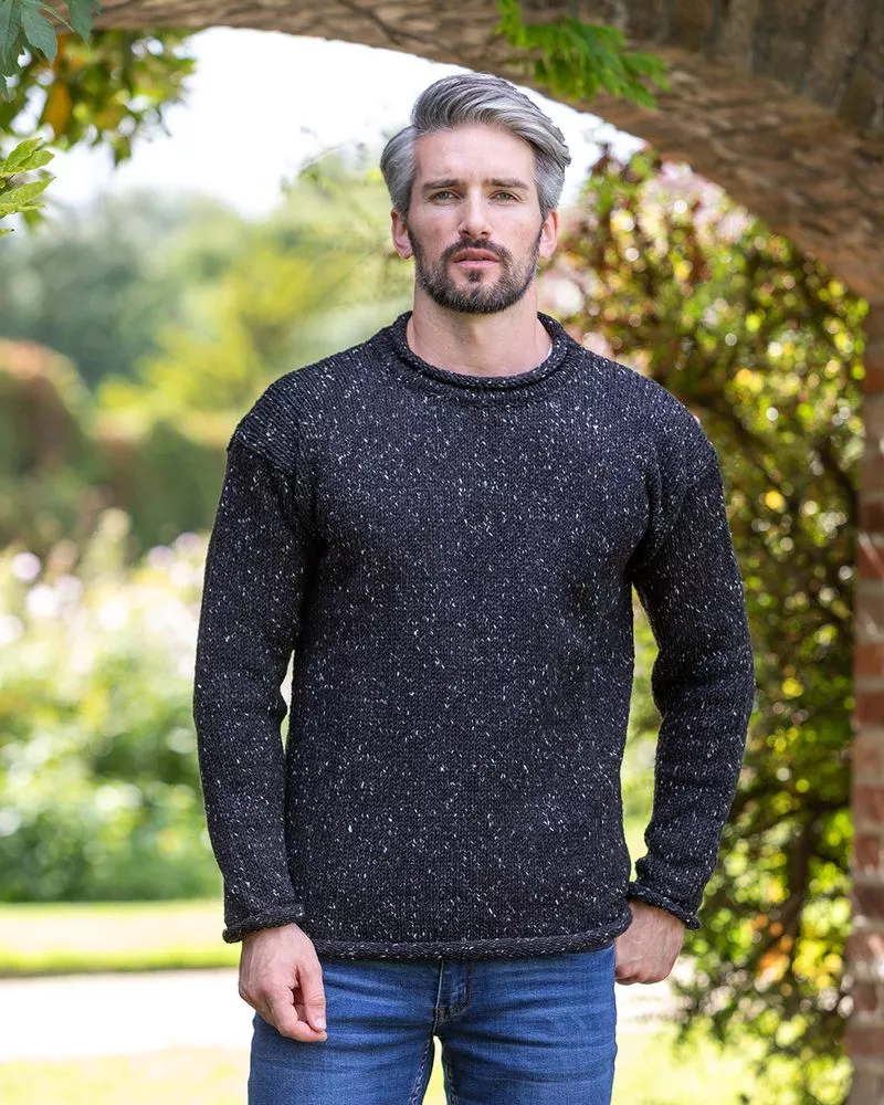 Mens Donegal Wool Roll Neck Sweater Black Mix