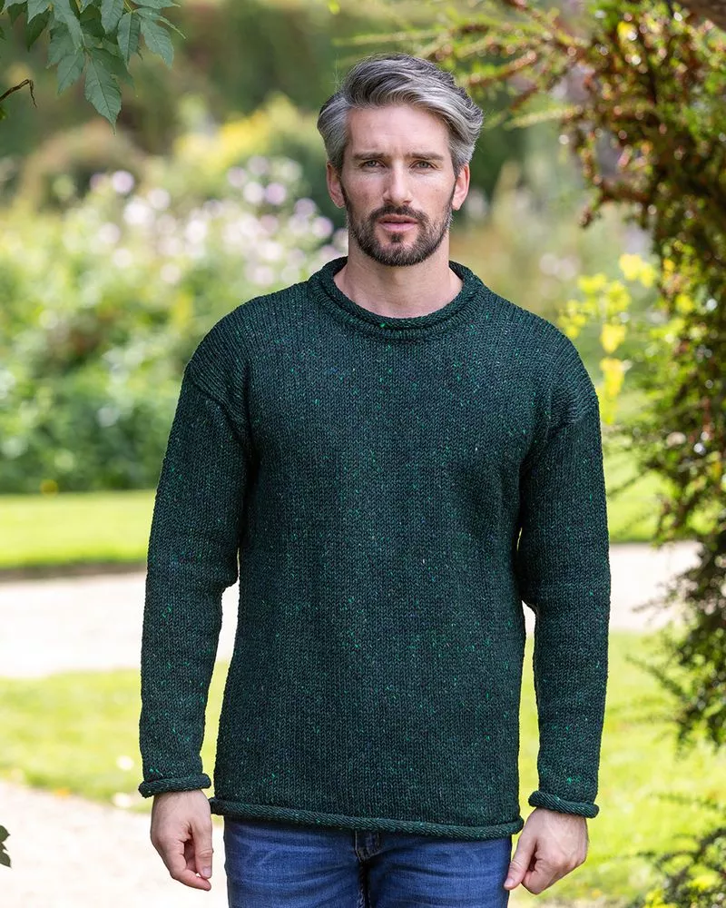 Mens Donegal Wool Roll Neck Sweater Bottle Green