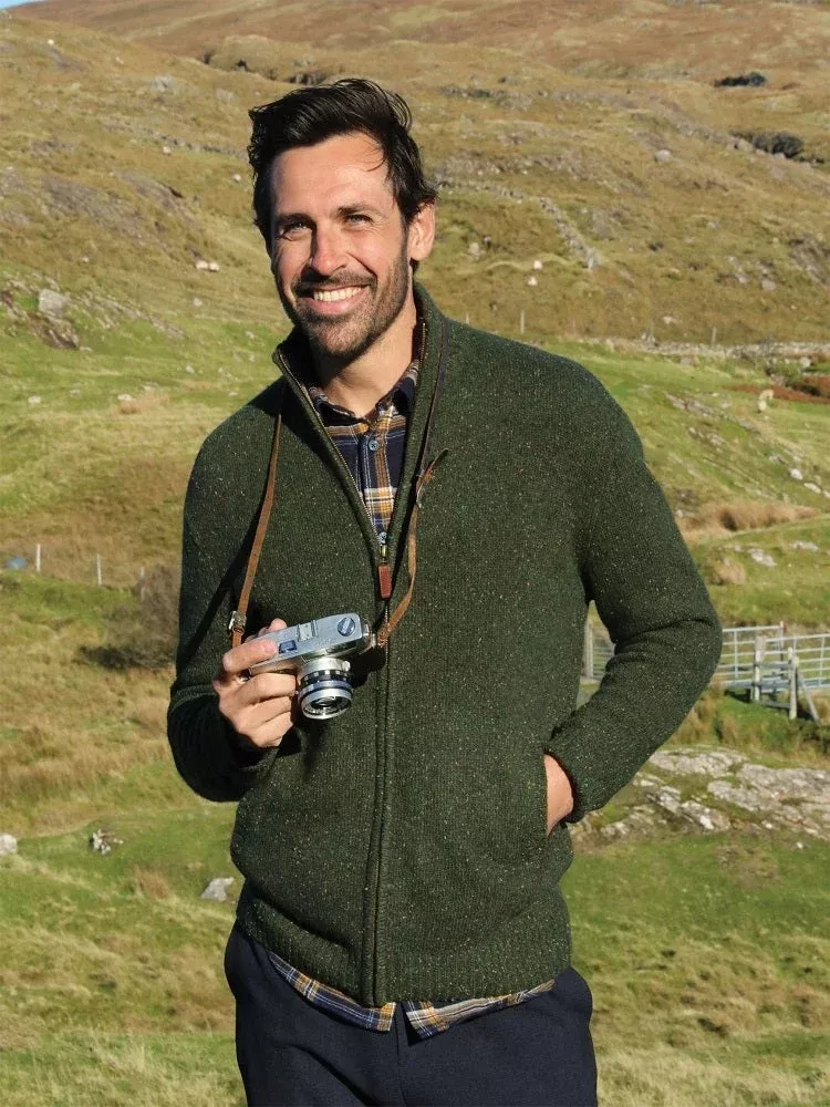 Mens Full Zip Lambswool Cardigan Green