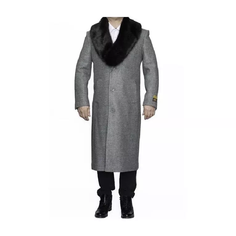 Mens Light Grey Full Length Wool Dress Top overcoat