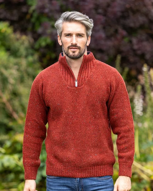 Mens Merino Wool Half Zip Sweater Copper