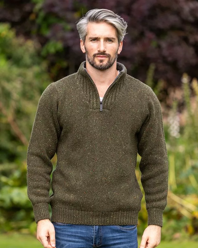 Mens Merino Wool Half Zip Sweater Loden