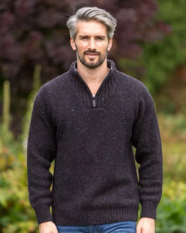 Mens Merino Wool Half Zip Sweater Night Marl