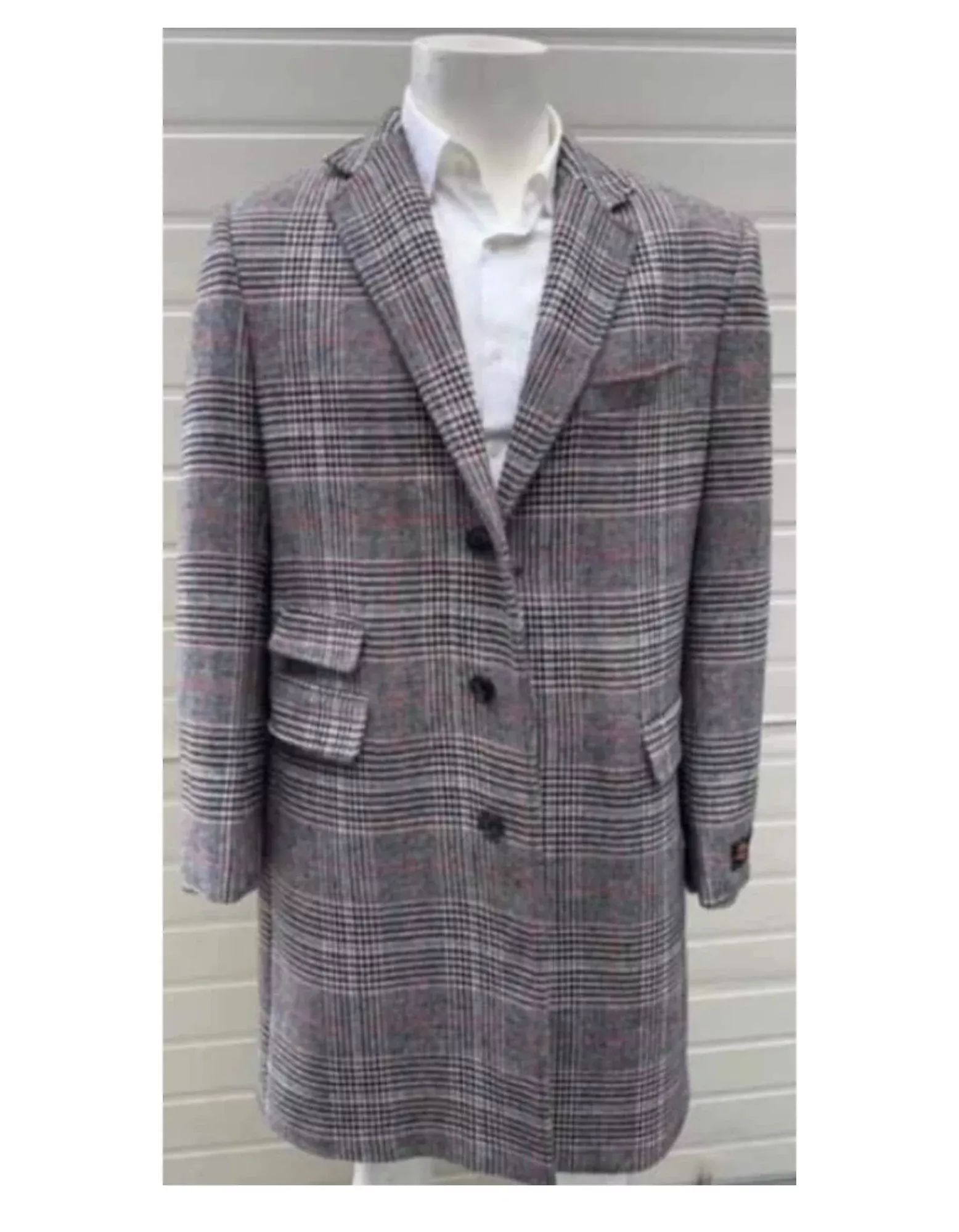 Mens Plaid Overcoat - Checkered Carcoat - Wool Three Quartered Peacoat