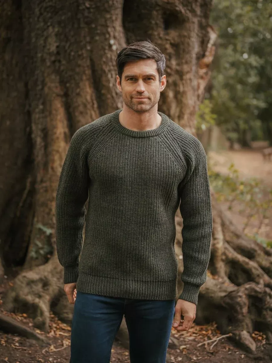 Mens Ribbed Crew Neck Sweater Green