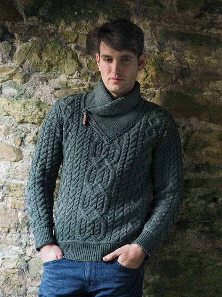 Mens Shawl Zip Neck Irish Sweater