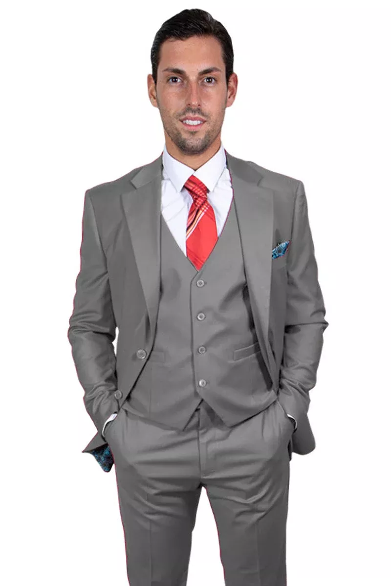 "Mens Stacy Adams Suit - Stacy Adams Suit Men's Two Button Vested Basic Suit - Grey"