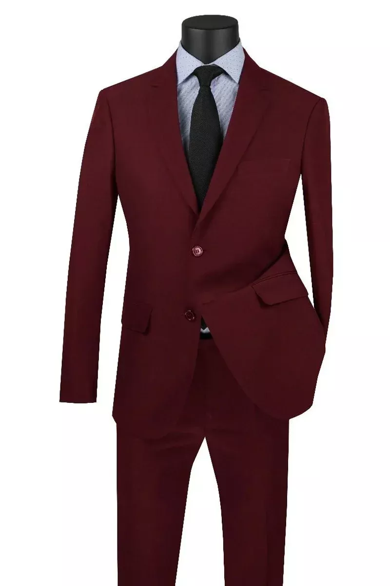 Mens Two Button Modern Fit Poplin Suit in Burgundy
