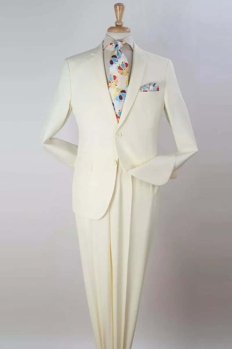 Mens Two Button Modern Fit Poplin Suit in Ivory