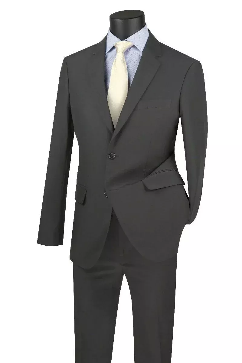 Mens Two Button Modern Fit Wool Feel Suit in Charcoal Grey