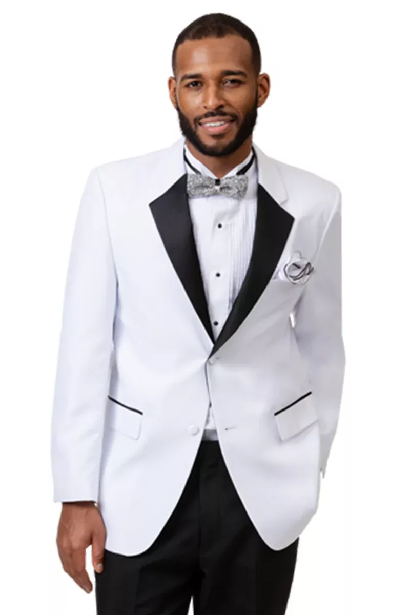Mens Two Button Notch Lapel Tuxedo in White & Black
