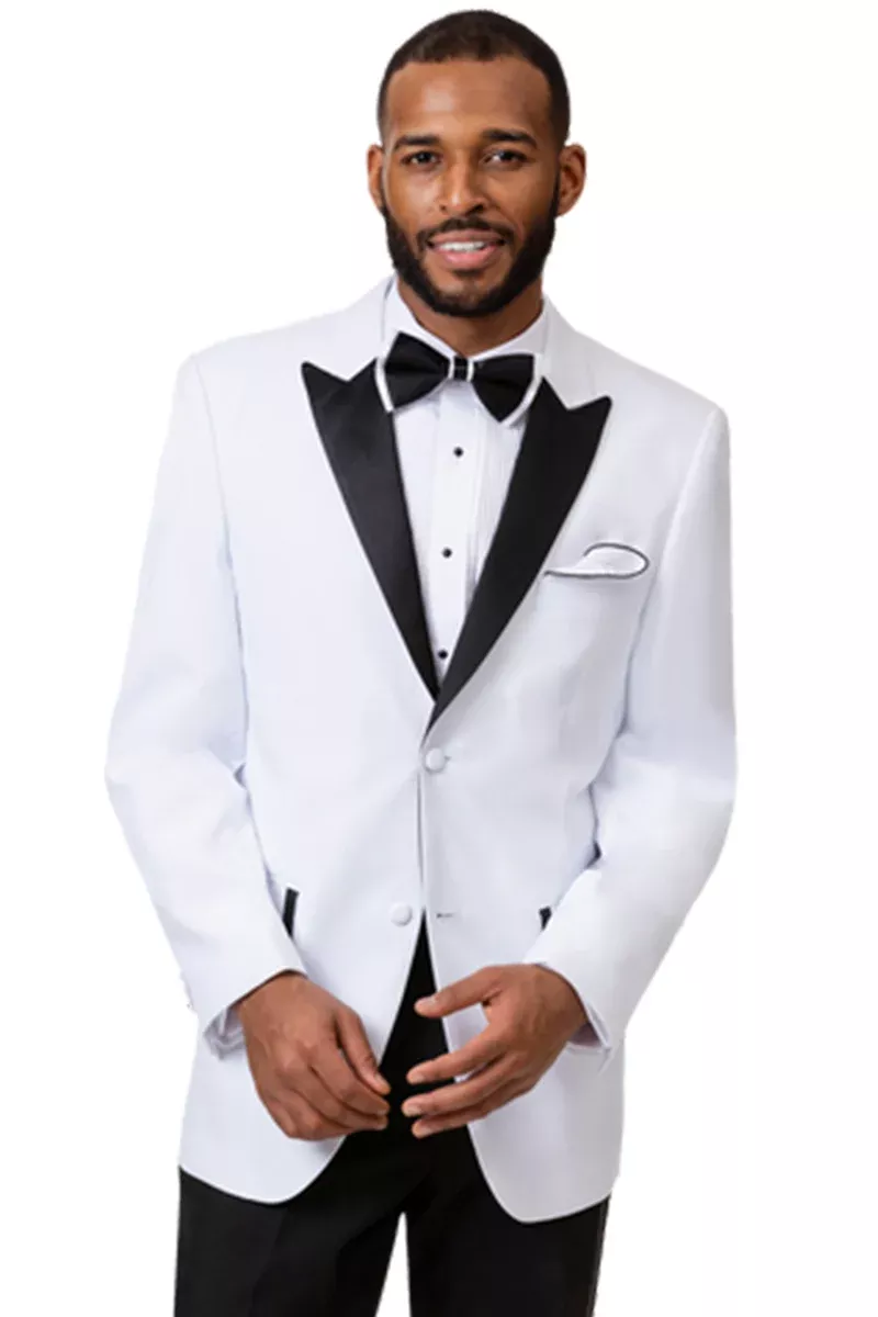 Mens Two Button Peak Lapel Tuxedo in White & Black
