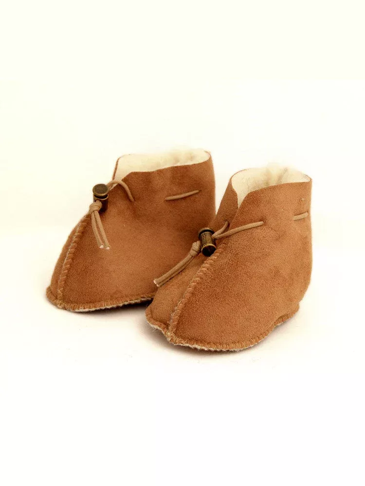 Merino Wool Baby Booties - brown suede