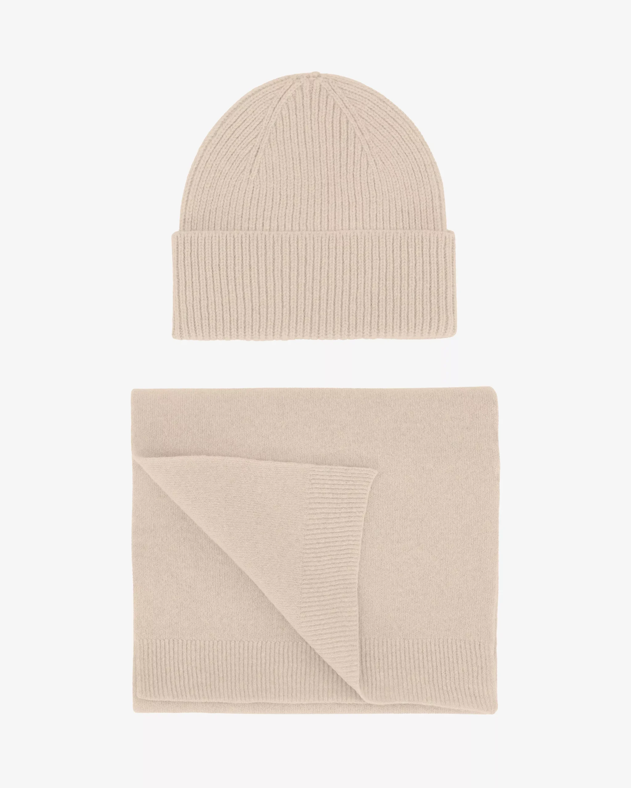 Merino Wool Beanie & Scarf - Ivory White