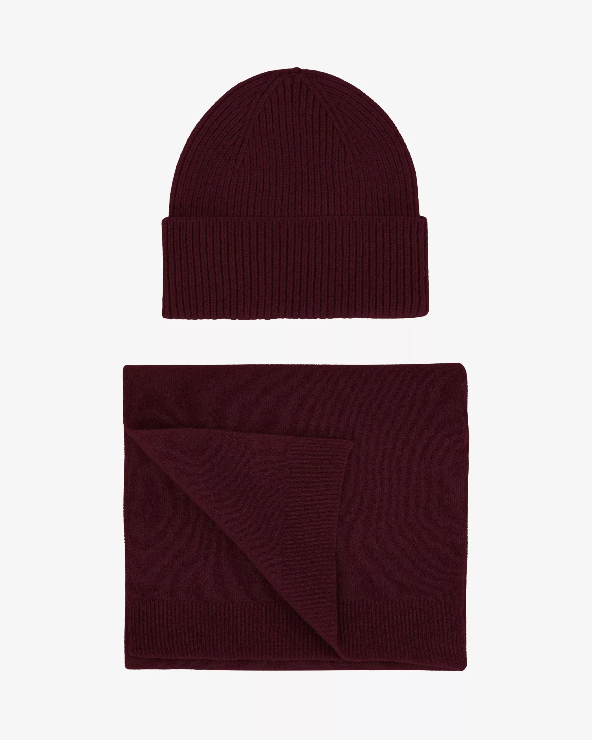 Merino Wool Beanie & Scarf - Oxblood Red
