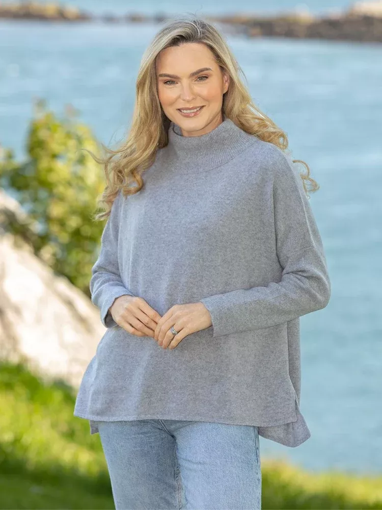 Merino Wool & Cashmere High Neck Silver