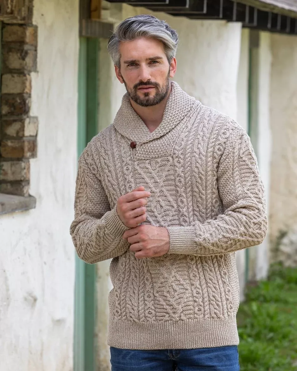 Merino Wool Shawl Neck Sweater Parsnip