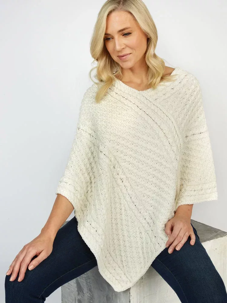 Merino Wool V Neck Poncho - Natural Yarn