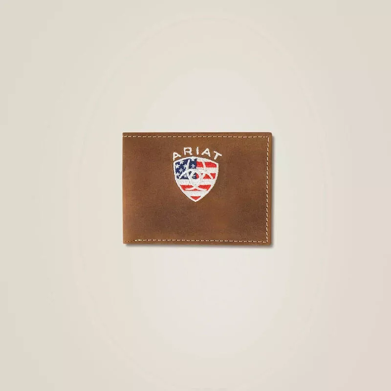 MF Ariat Mens Flag Shield Bifold Wallet Style 10051114