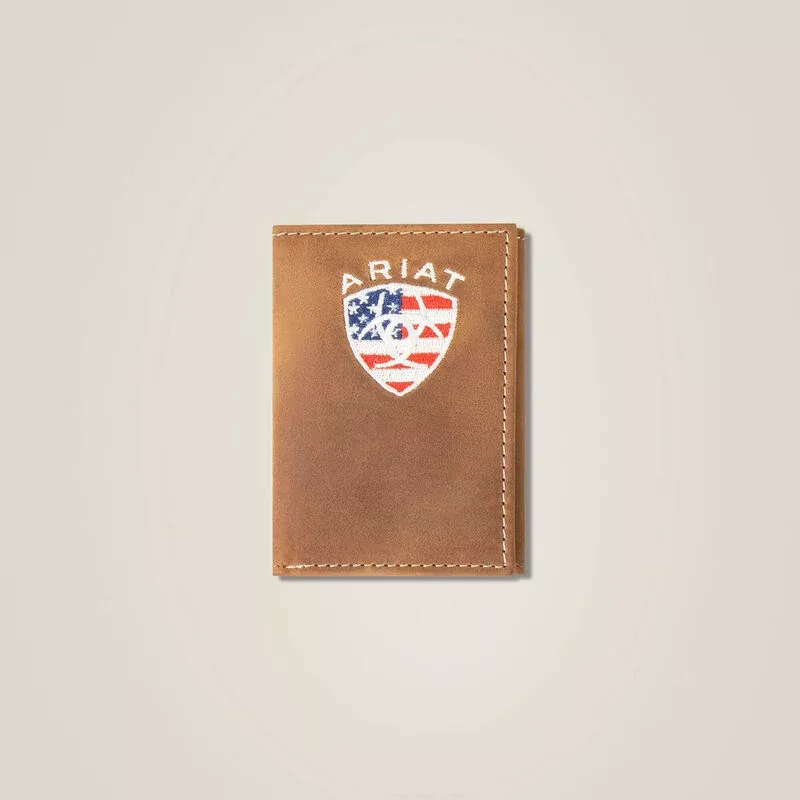 MF Ariat Mens Flag Shield Trifold Wallet Style 1005113