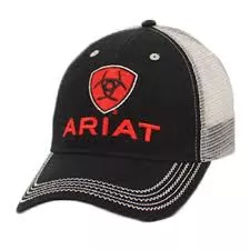 MF Western Ariat Black with Red Logo Mesh Back Cap Style 1515866