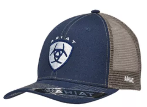 MF Western Ariat Western Baseball Hat Cap Mens Mesh Shield Snap Back Logo Navy Blue Style 1595303