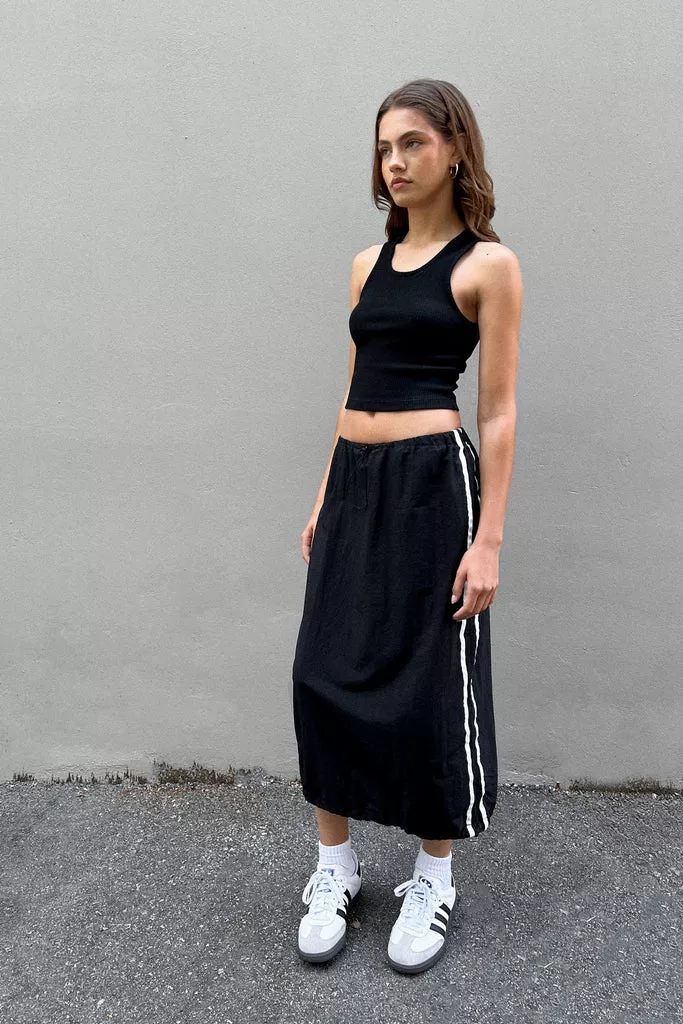 MIDI SKIRT WITH SIDE PIPING