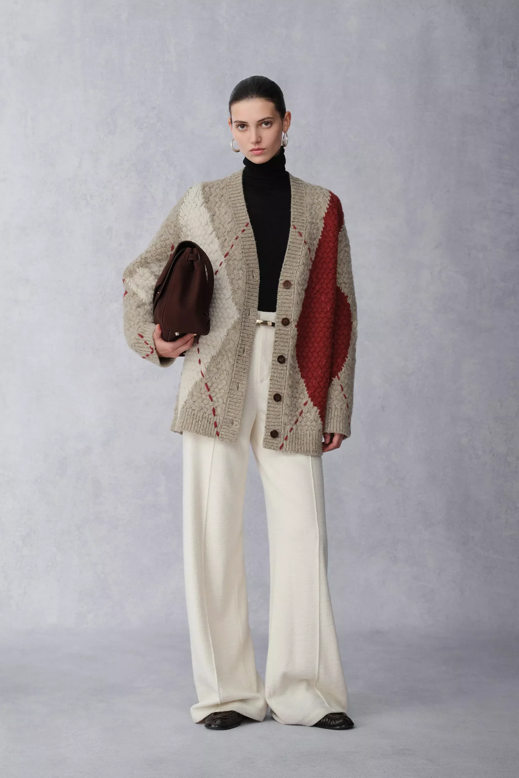Mirna Oversized Argyle Cardigan in Merino Wool