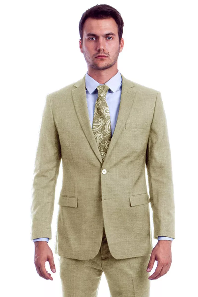 "Modern Fit Men's Linen Summer Suit - Two Button, Light Beige"