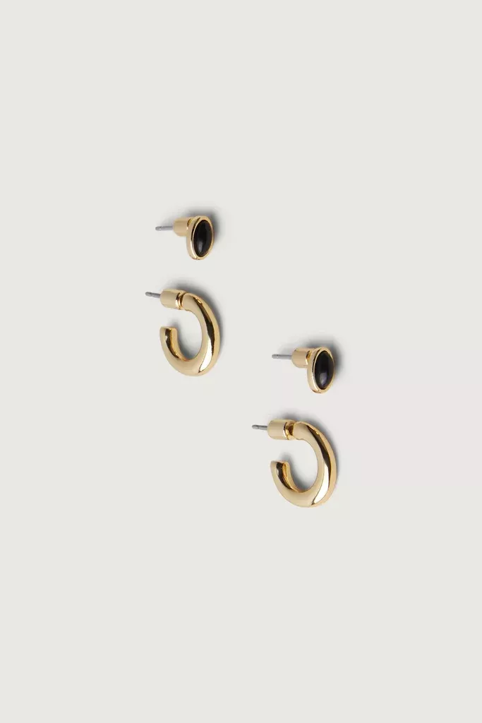 MOON STONE SILVER + ONYX GOLD EARRING SET