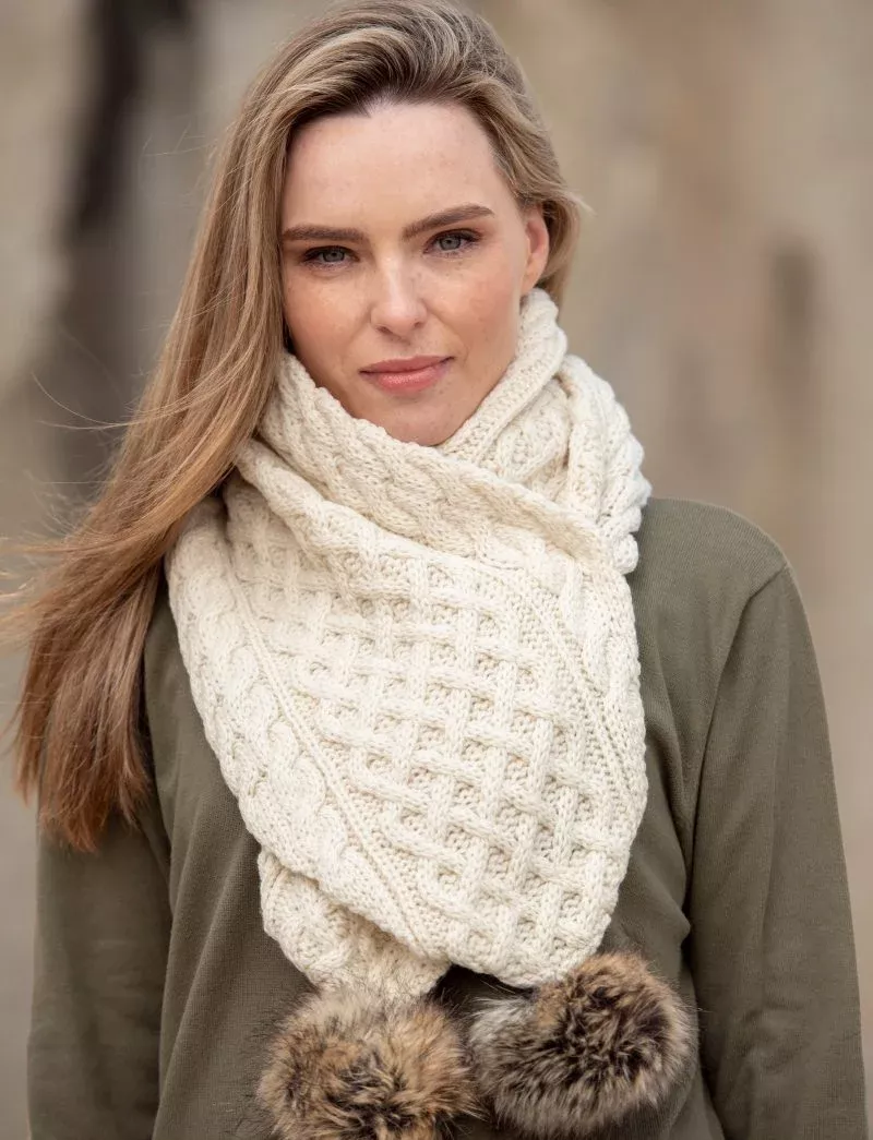 Natural Pom Pom Scarf