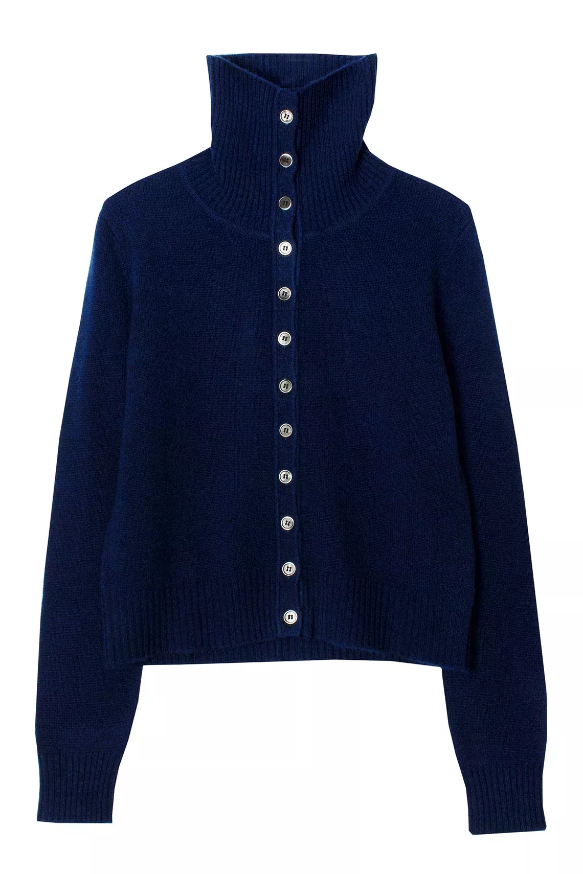Navy Cashmere High Neck Cardigan
