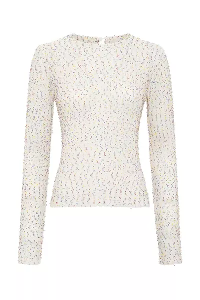 Nello Knit Sweater in Ivory Multi Beaded Cashmere Silk