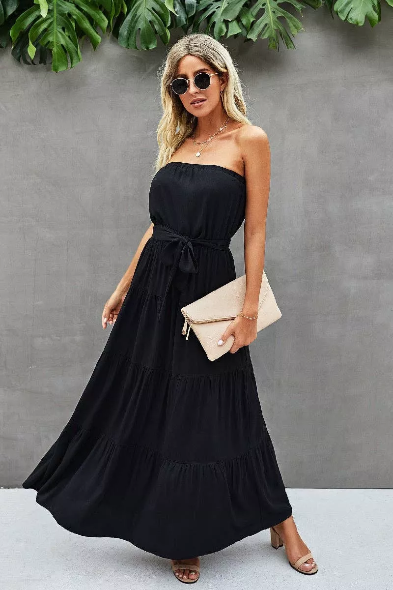 Off Shoulder Waist Tie Ruffle Dress