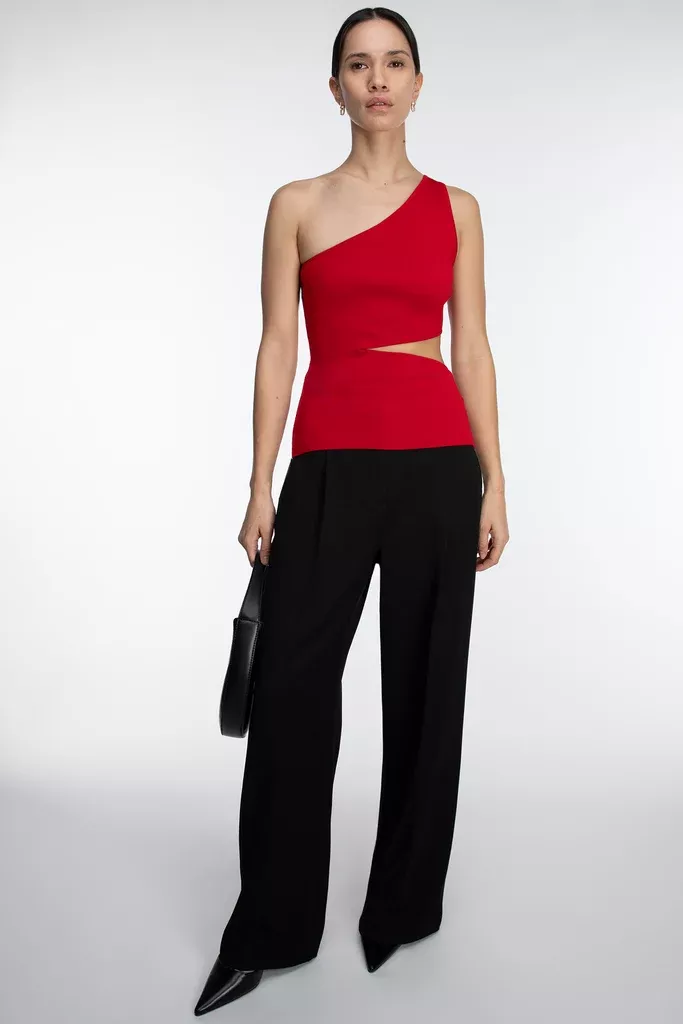 ONE SHOULDER KNIT TANK WITH CUTOUT