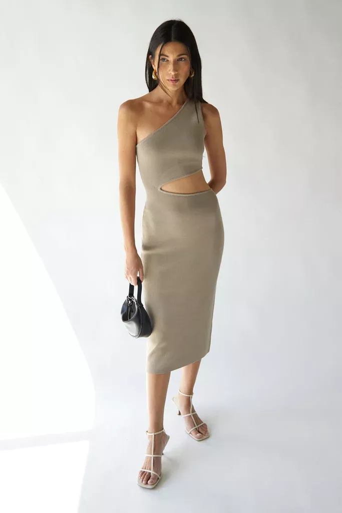 ONE SHOULDER MIDI DRESS WITH CUTOUT