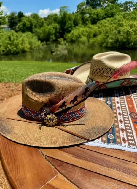 Orange Sunset Horses Hat Feather - Western Hat Accessory
