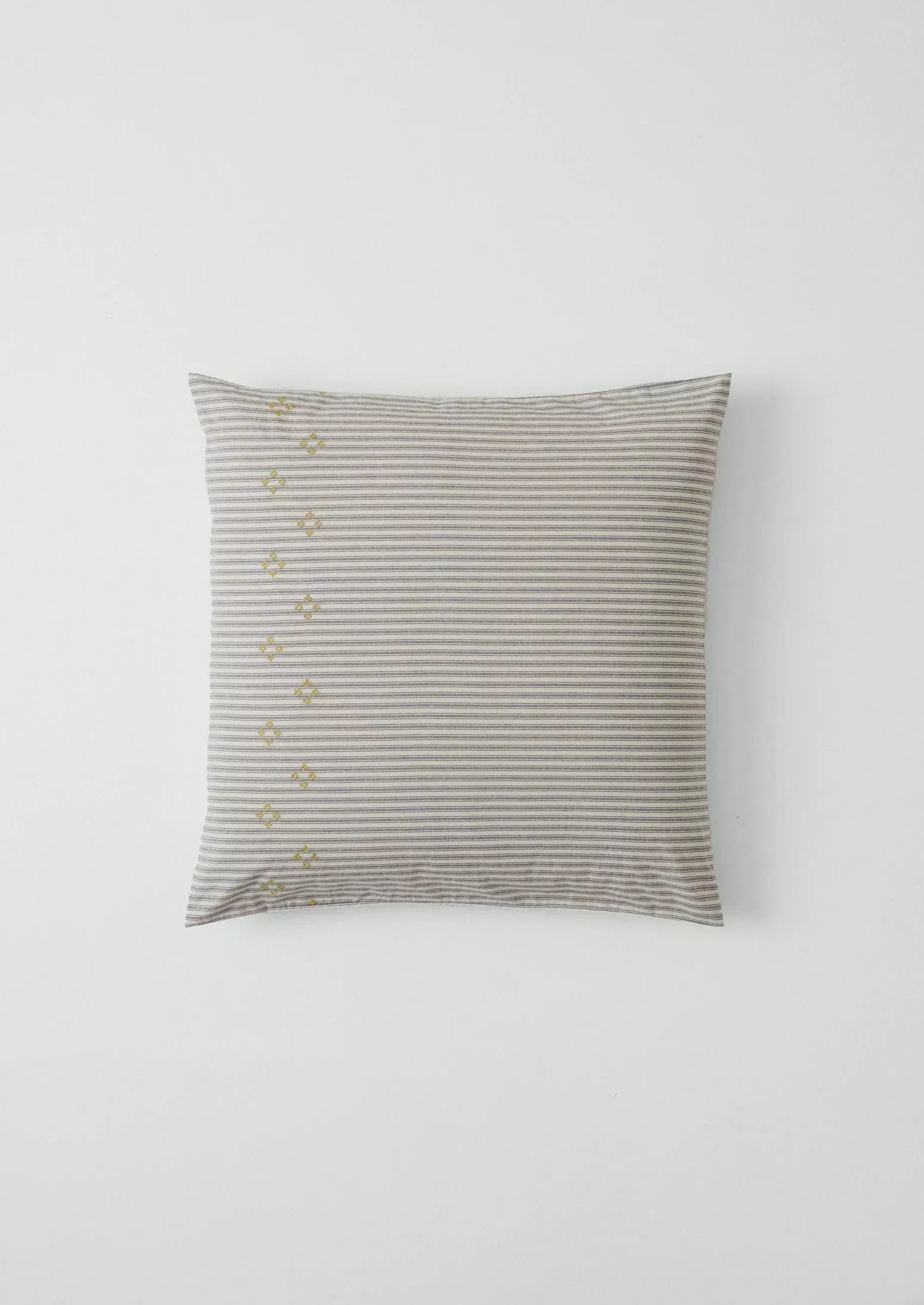 Organic Cotton Ticking Stripe Embroidered Square Pillowcase