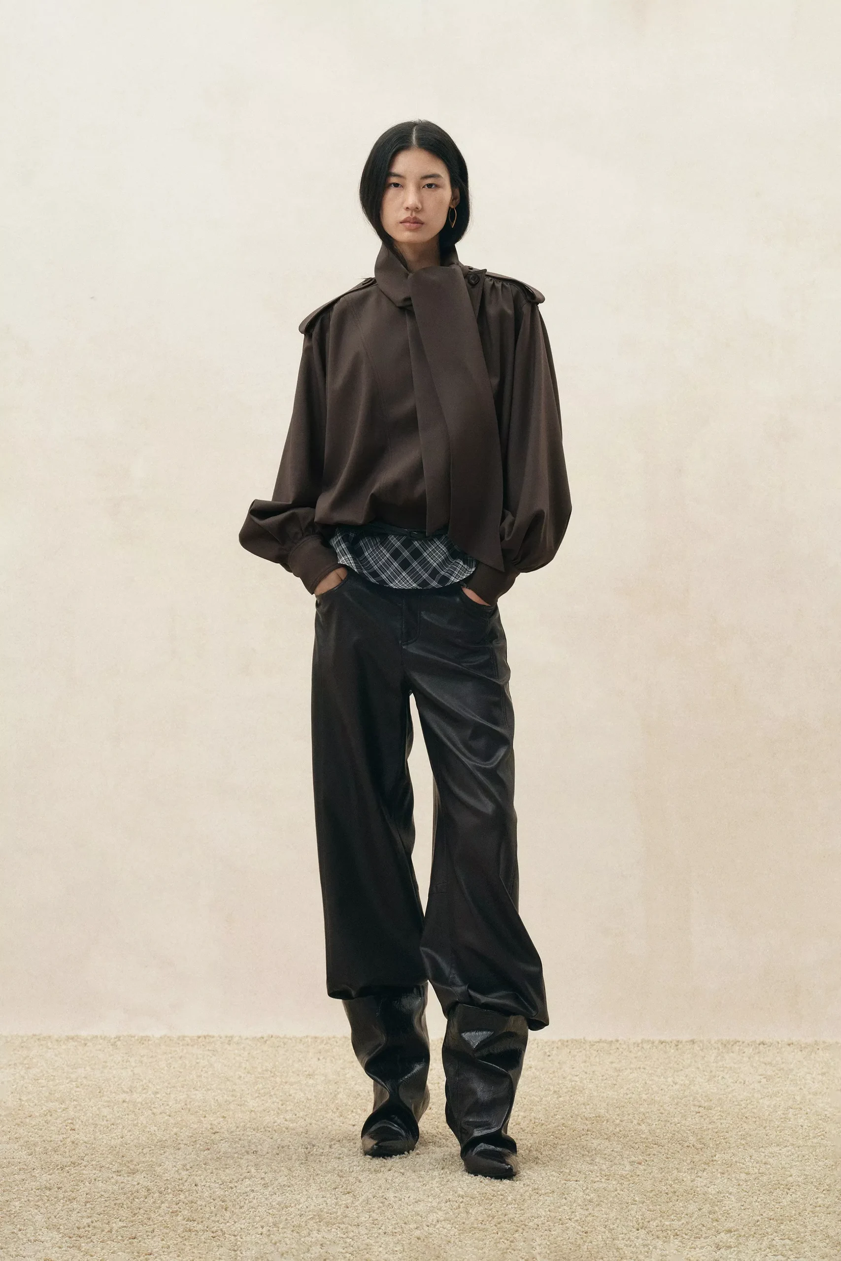 Oria Scarf Tie Bubble Hem Cropped Jacket in Wool Blend