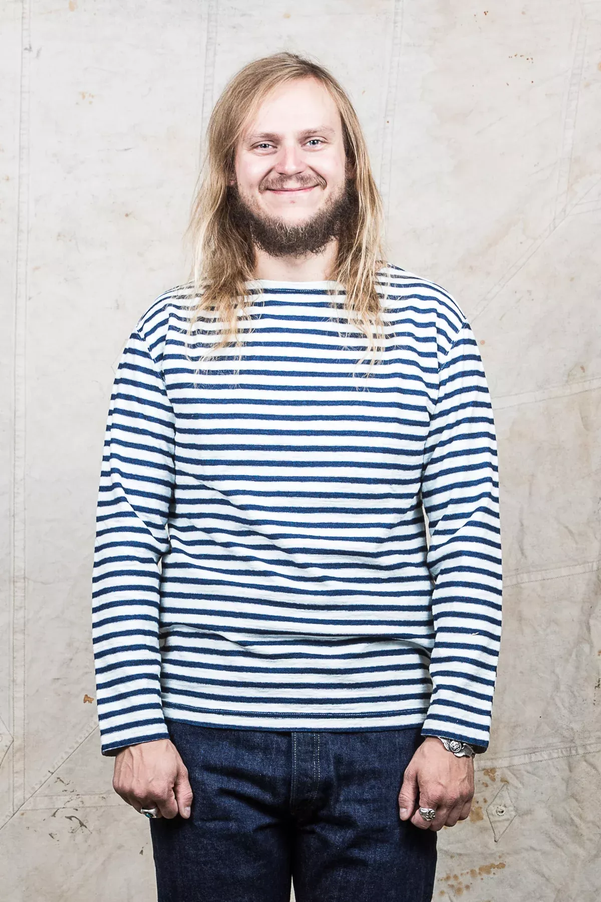 OrSlow Long Sleeve T-Shirt Indigo Stripe