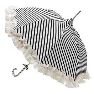 Pagoda Umbrella: Ruffles, Cream with Black Stripes
