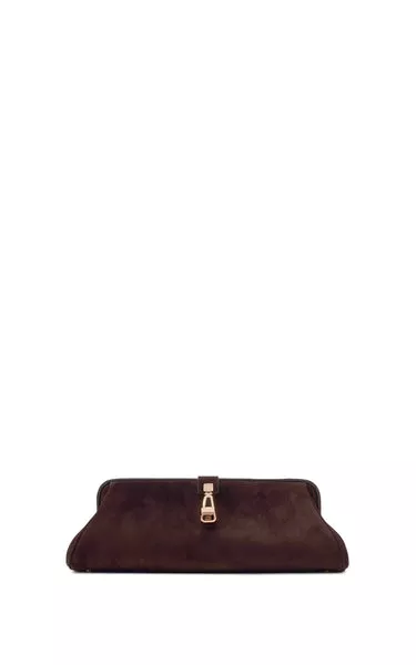 Paola Clutch in Chocolate Suede