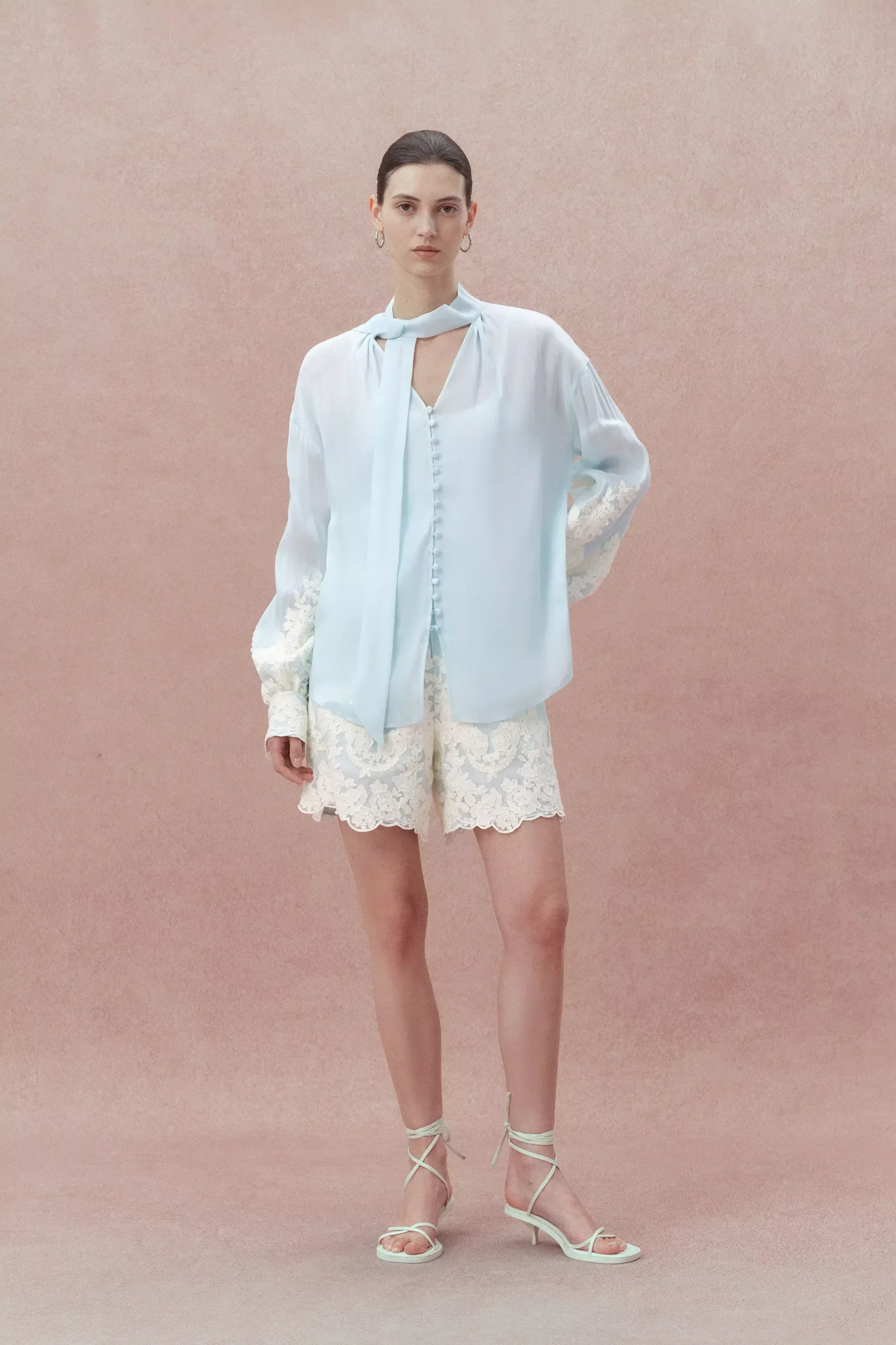 Paz Blue Embroidered Top in Silk-Linen Blend
