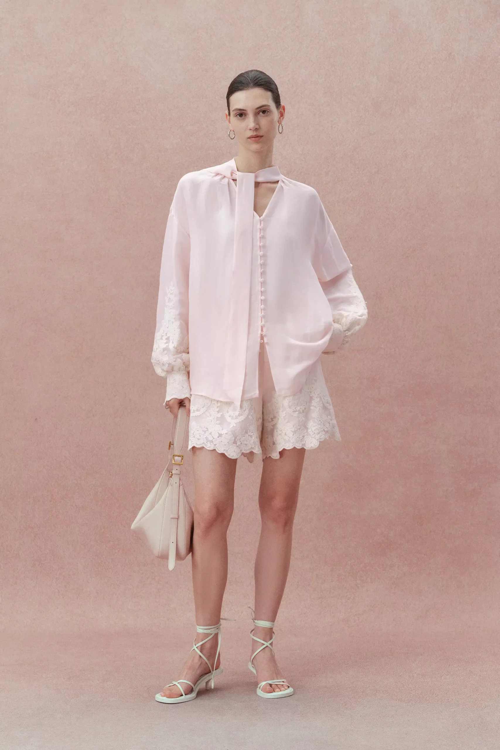 Paz Pink Embroidered Blouse in Silk-Linen Blend