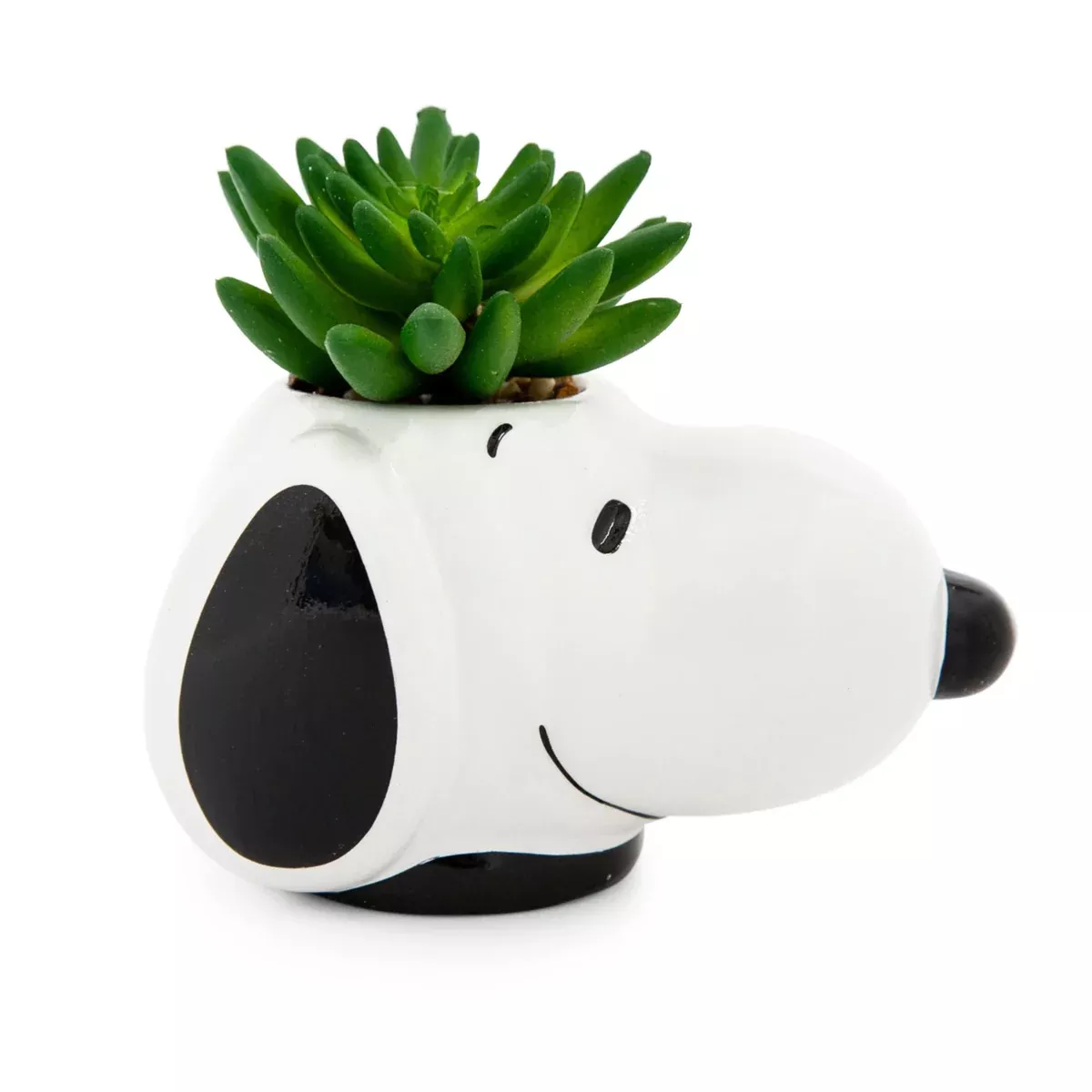 Peanuts Snoopy Face Ceramic Mini Planter with Artificial Succulent