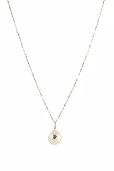 Pearl Pendant Necklace in Platinum & Black Diamond